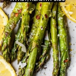 oven baked roasted asparagus photo with text