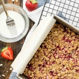 healthy strawberry oatmeal bars photo with text