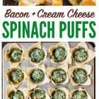 These Spinach Puffs are the ultimate easy, DELICIOUS appetizer! Buttery squares of puff pastry, filled with cream cheese, spinach, feta, and bacon, then baked to perfection. Easy to make ahead and everyone loves them! #appetizers #puffpastry #easy #makeahead