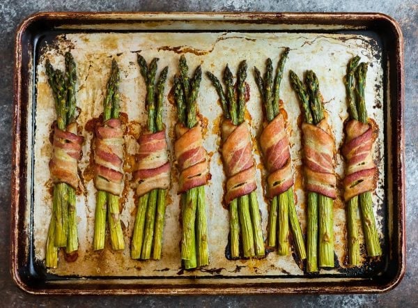 A sheet pan of Bacon Wrapped Asparagus