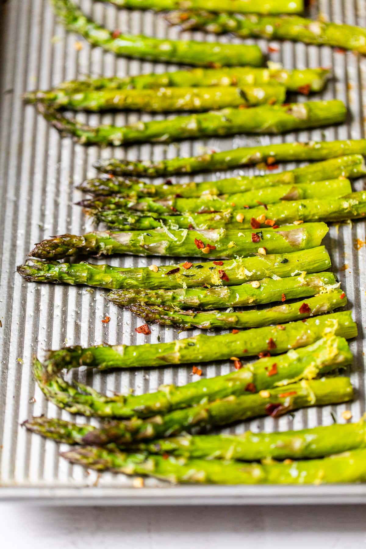 Easy roasted asparagus on a baking sheet