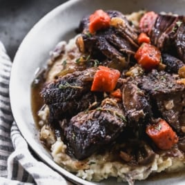 braised beef served over mashed potatoes