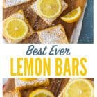 The BEST Lemon Bars recipe! Lusciously creamy and bursting with bright lemon flavor, these easy lemon squares with shortbread base take minutes to prep and always wow the crowd. Better than the Pioneer Woman, Ina Garten, and Paula Deen combined! #easy #lemonbars