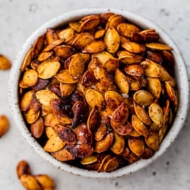 a bowl of the best roasted pumpkin seeds recipe
