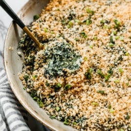 a pan of the best spinach casserole recipe