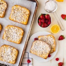 How to make Bostock pastry: Brioche soaked in syrup and topped with lemon almond cream, sliced almonds, and baked, brioche bostock tastes like the absolute best French breakfast toast you’ve ever eaten!