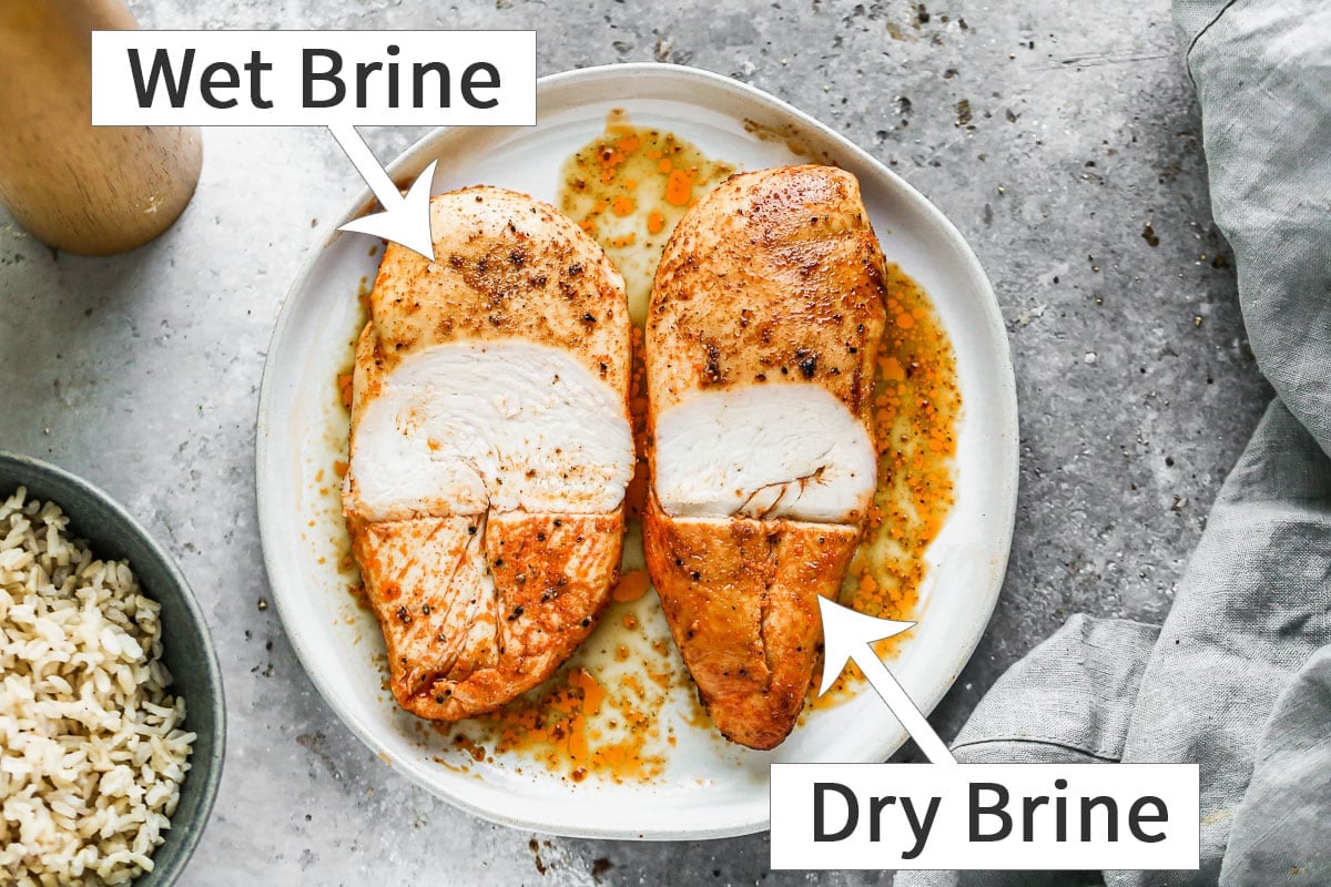 Wet brined vs. dry brined baked chicken breasts