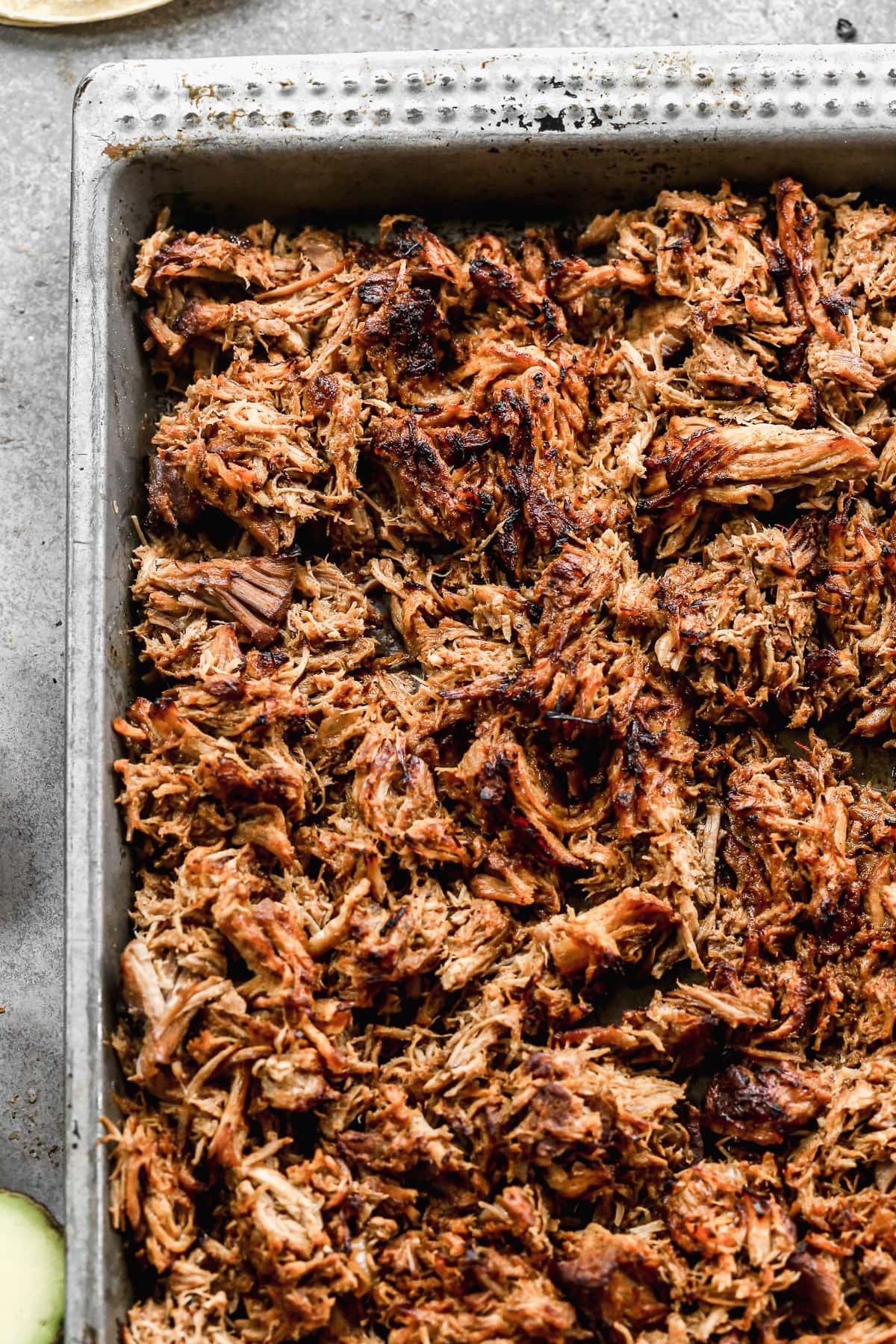 A tray of slow cooker carnitas