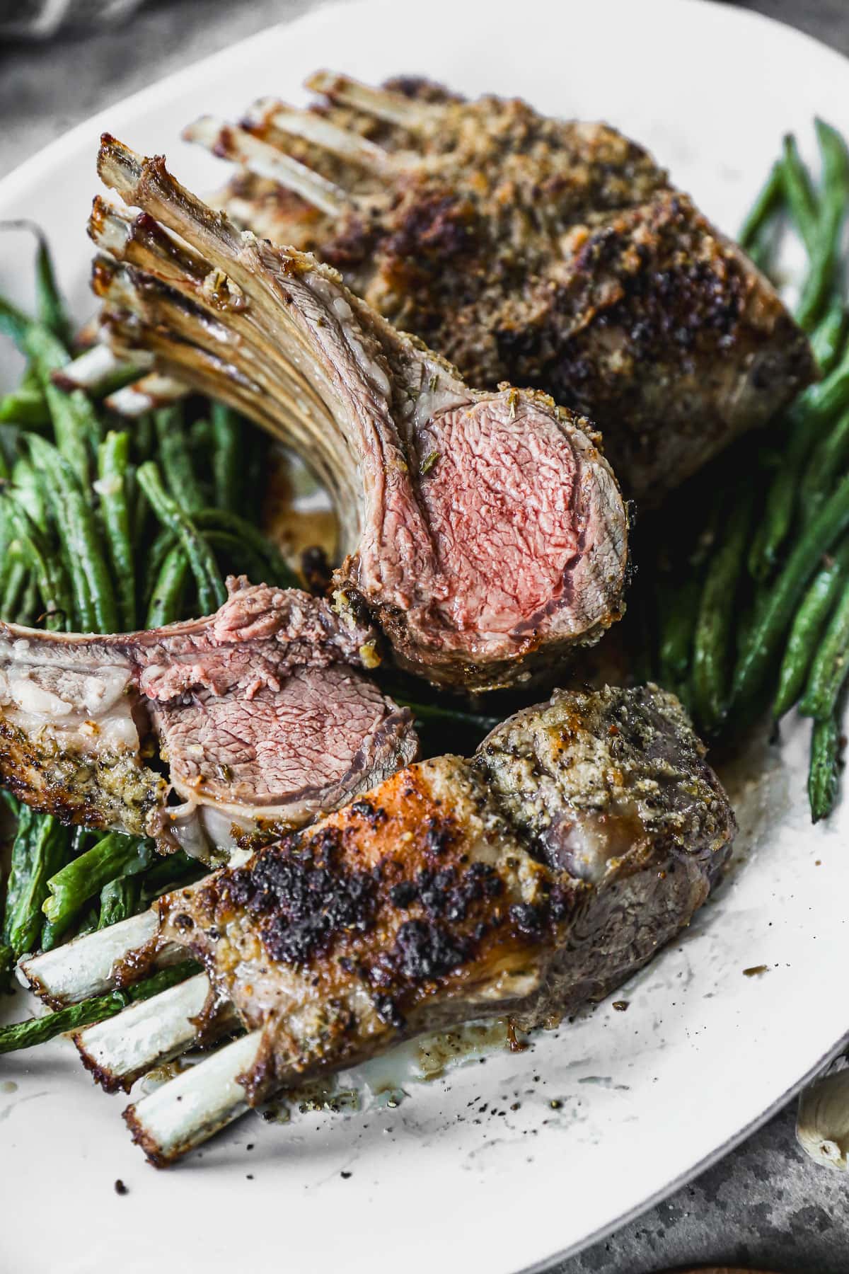 rack of lamb, frenched, cooked