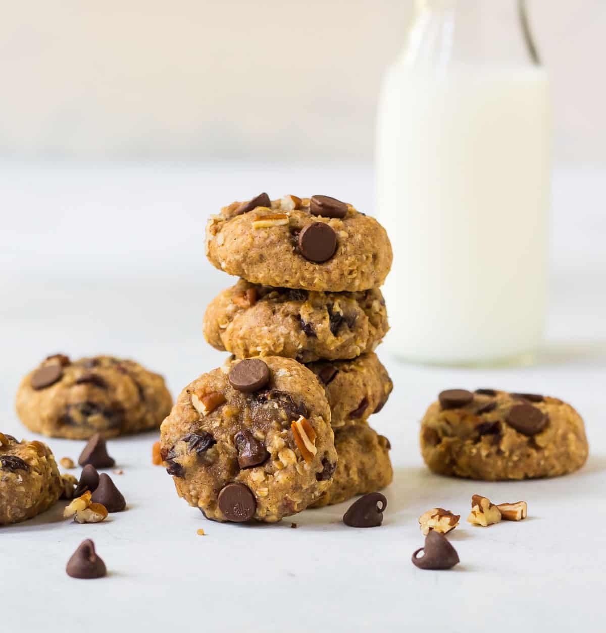 Healthy oatmeal cookies with applesauce, chopped nuts, and chocolate chips