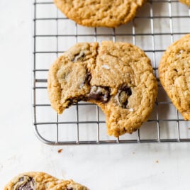 Flourless Peanut Butter Cookies with Chocolate Chips on a cookie rack