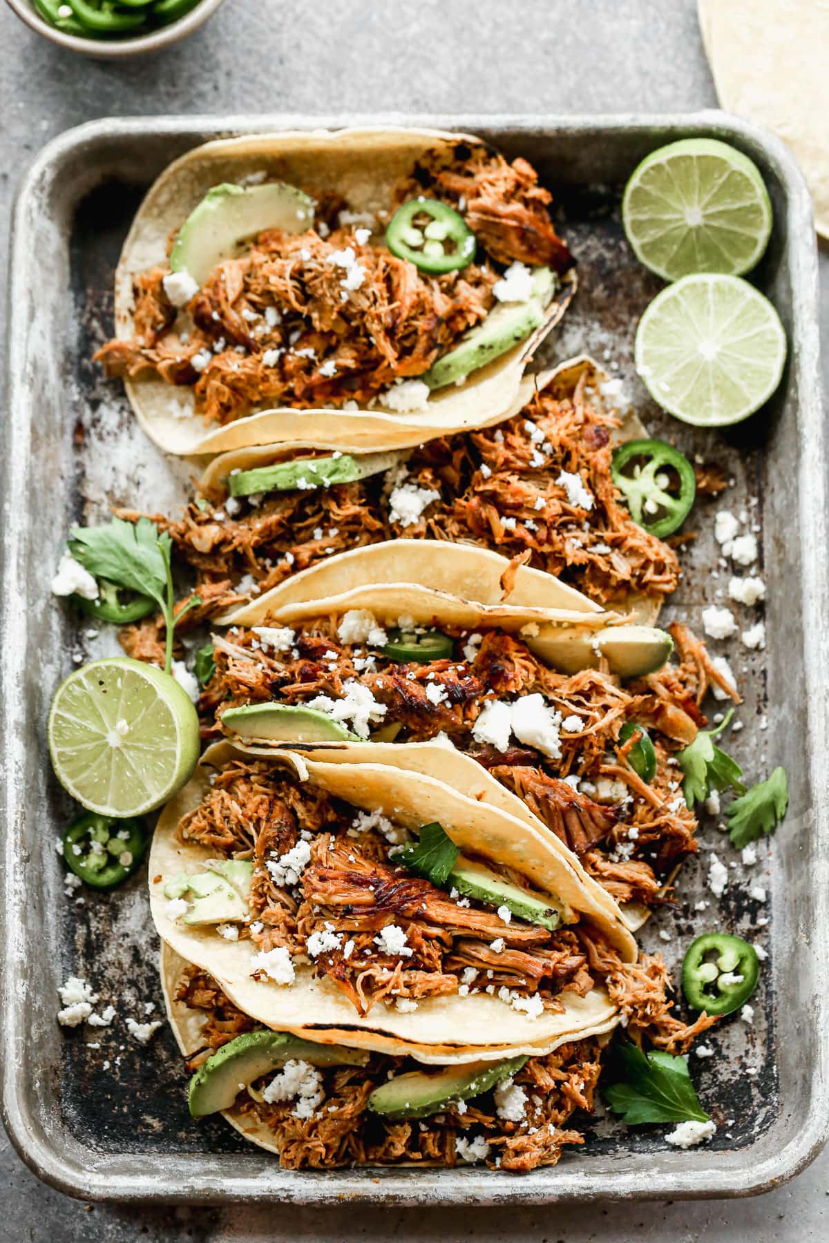 Easy slow cooker carnitas on a tray