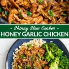 Easy and Healthy Slow Cooker Honey Garlic Chicken recipe with veggies.