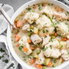 a bowl of cozy chicken dumpling soup