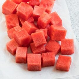 Cubes of watermelon on a paper towel
