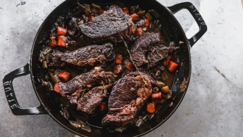 red wine braised beef in dutch oven