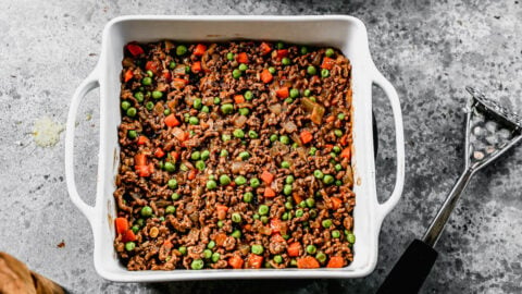 The base for shepherd's pie in a baking dish
