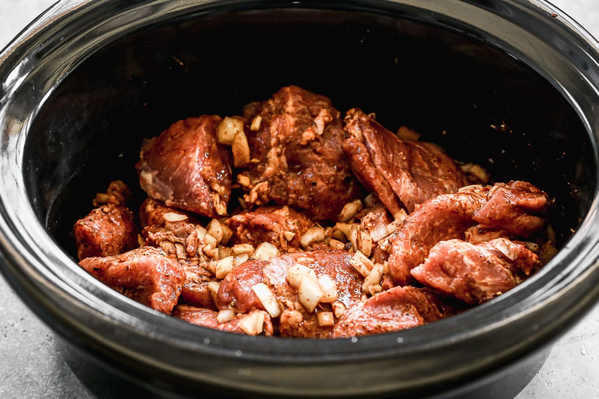 Pork in a slow cooker for carnitas