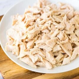 plate of poached and shredded chicken