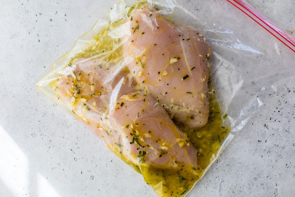 chicken breasts in bag with lemon marinade
