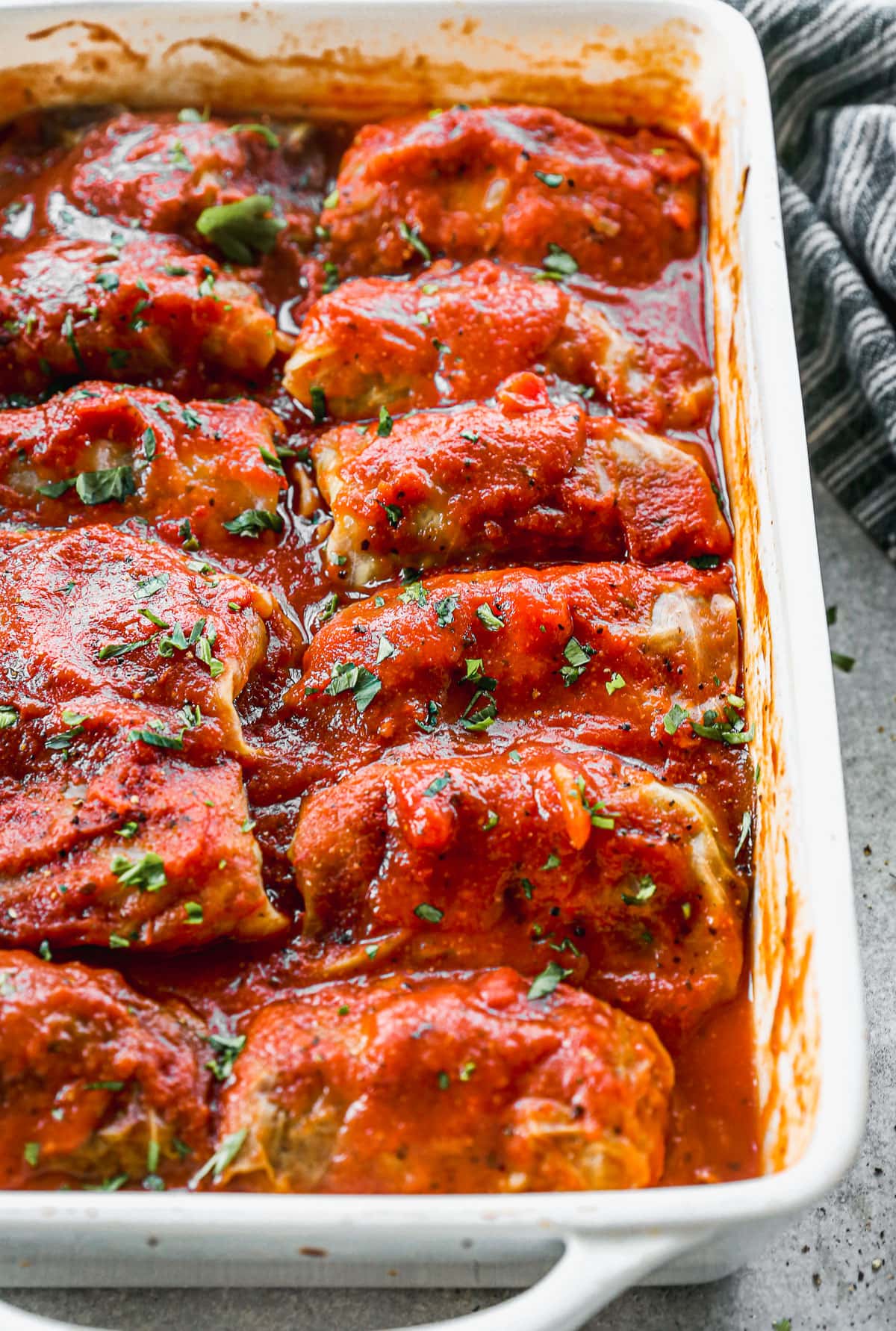 easy and healthy cabbage rolls in baking dish