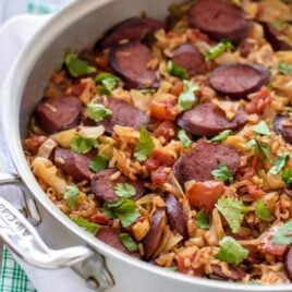 One Skillet Cabbage and Sausage with Rice