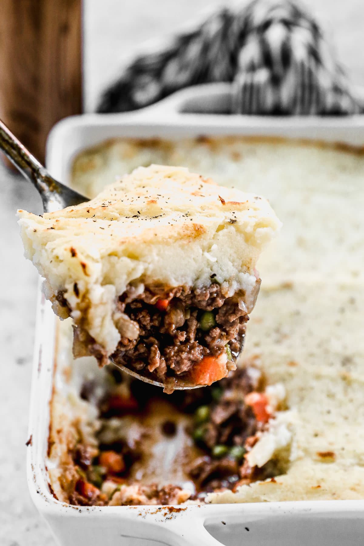 Easy shepherd's pie being scooped out with a spoon