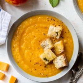 a bowl of roasted butternut squash soup recipe