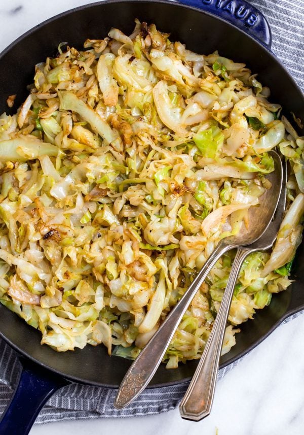 Good for you Sauteed Cabbage in a skillet made with apple cider vinegar for dinner 