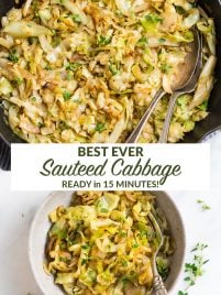 Sauteed cabbage in a skillet with vinegar