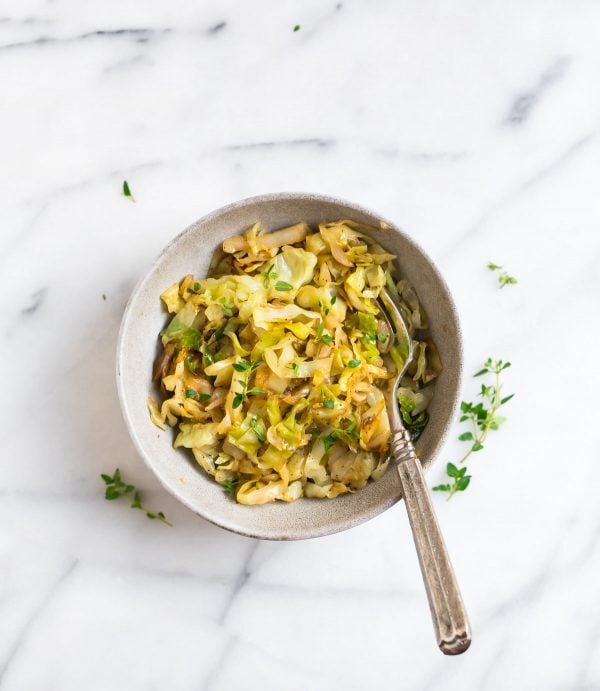 Healthy Sauteed Cabbage in a bowl made with apple cider vinegar and served for dinner