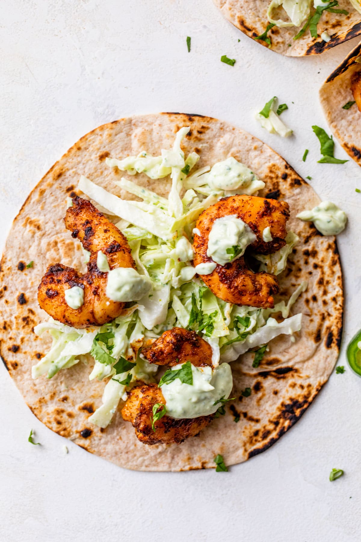 shrimp tacos with creamy slaw and lime
