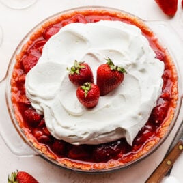 fresh strawberry pie with whipped cream